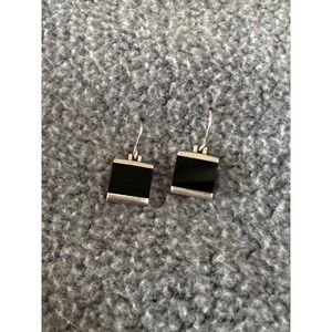 SU 925 SILVER EARRINGS DANGLE DROP BLACK ONYX MODERNIST #373